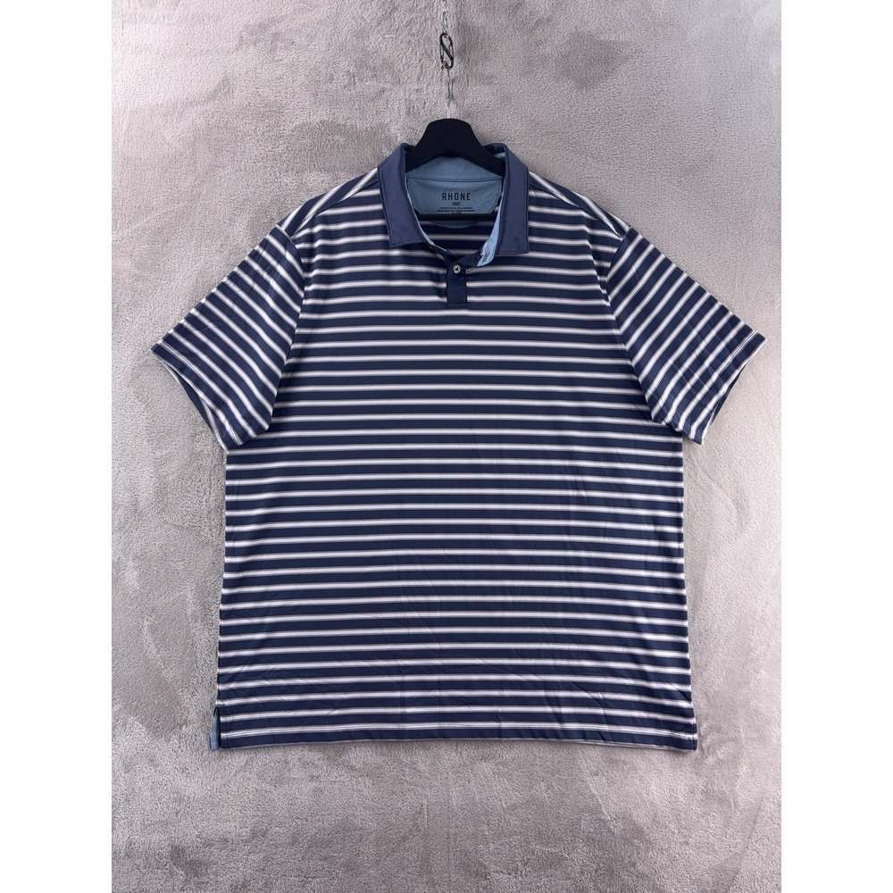 Rhone Polo Shirt Mens Size XL Blue Striped Performance Stretch Golf Lounge